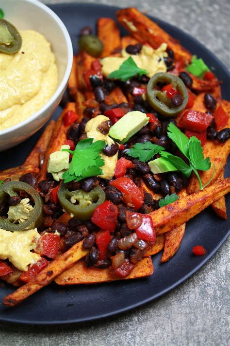 Loaded Mexican Sweet Potato Fries With A Vegan Cheese Sauce Nadia S