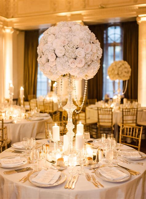 Tall White Rose Reception Centerpiece Elegant Wedding