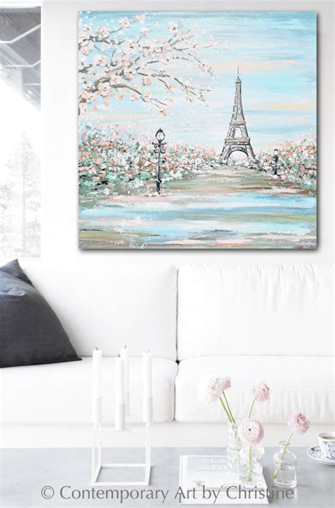 Giclee Print Abstract Painting Paris Eiffel Tower Cherry Tree Wall Art