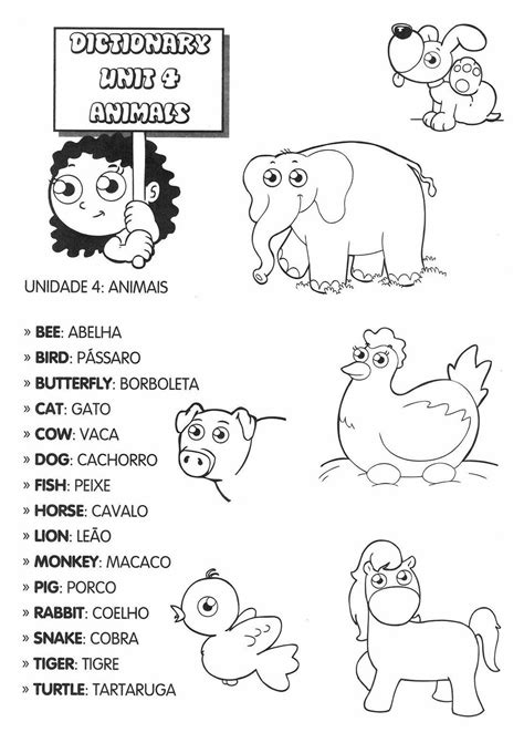 Atividade Infantil De Ingl S Nomes De Animais Desenhos Para Colorir