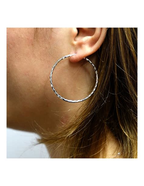 925 Sterling Silver Medium Hoop Earrings Diamond Effect Mb Argenti