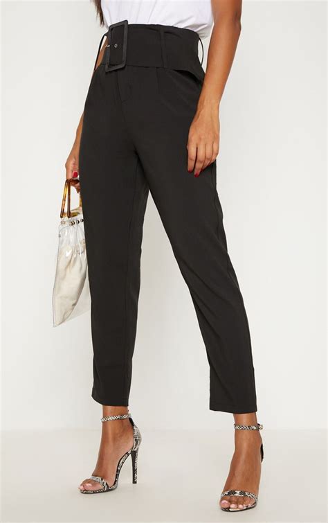 Black Super High Waisted Belted Tapered Trouser In 2020 Trousers