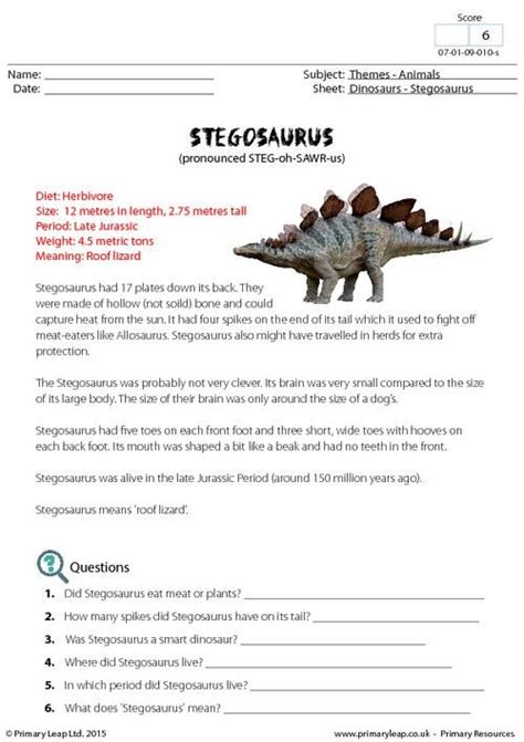 primaryleapcouk fact sheet stegosaurus worksheet dinosaur