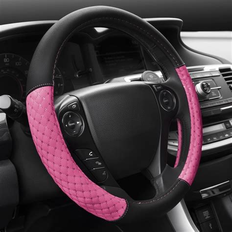 Bdk Diamond Quilt Steering Wheel Cover Pink Breathable Anti Slip