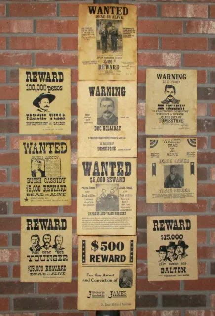 Jesse James Doc Holliday Wanted Posters Tombstone Butch Cassidy Old