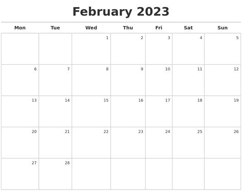 February 2023 Calendar Maker