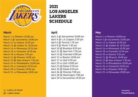 Free 2021 Los Angeles Lakers team schedule and TV schedule (Updated for 2nd half of schedule ...