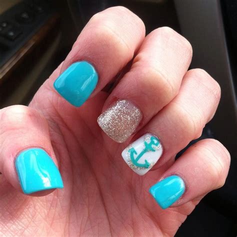 Aqua Blue With Glitter And An Anchor Cute Nails Cute