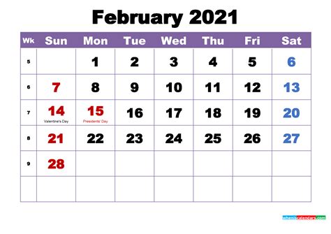 February 2021 Calendar Printable Printable February 2021 Calendar