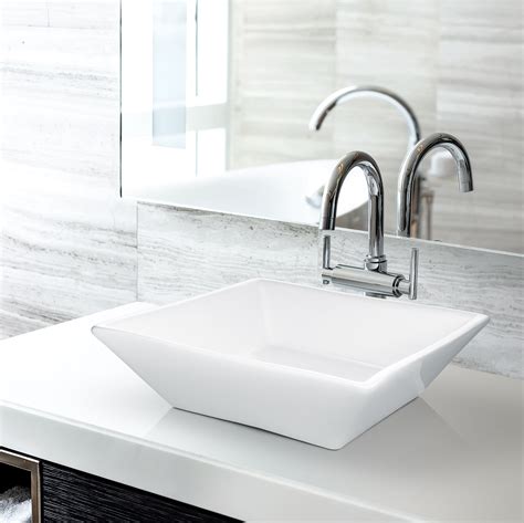The above counter sink will nicely fit on the counter with a center hole to provide maximum water drainage, smooth and polish surface of the art basin making it easy to clean and. Miligore 16" x 16" Beveled Square White Ceramic Vessel ...