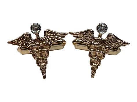 14k Gold Caduceus Medical Symbol Cufflinks And Tie Clasp Set Pre Owned