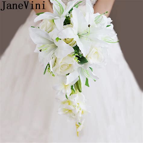 Janevini 2018 Waterfall Wedding Bouquet Flowers Artificial Lily Bridal
