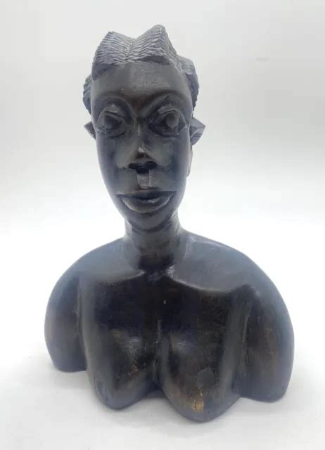 African Hand Carved Ebony Wood Woman Sculpture Bust Mid Century Black Folk Art 30 00 Picclick