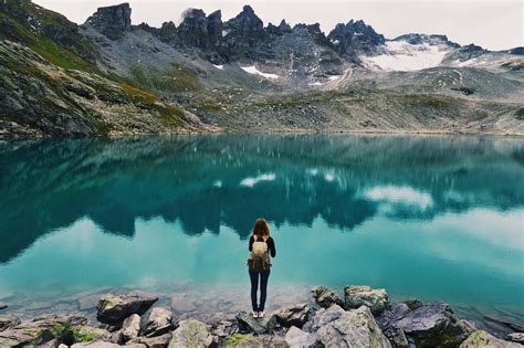 Women Photography Nature Landscape Lake Hiking Turquoise Water
