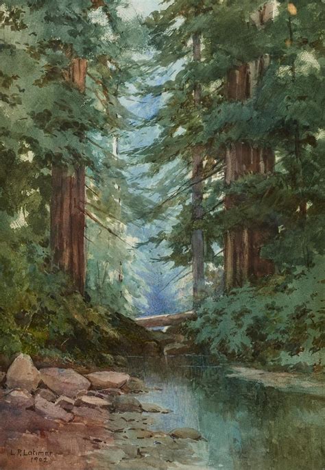 Redwoods Creek Watercolor 1902 Lp Latimer Watercolor Landscape