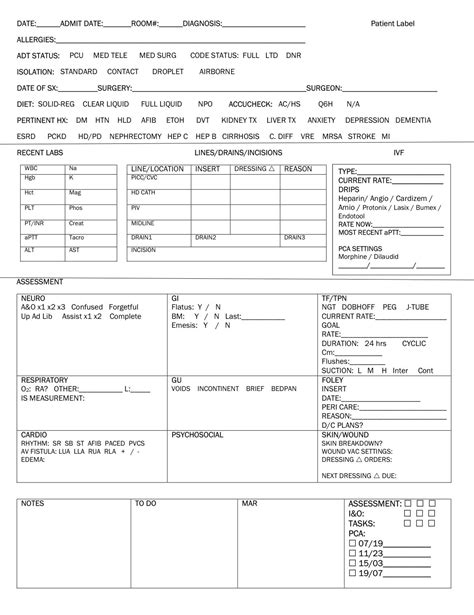 Nursing Report Sheet Revised For Neuro Nurse Report S