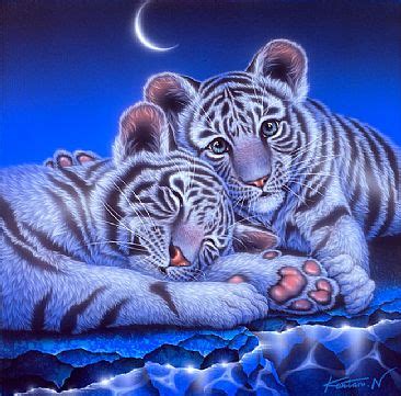 White Baby Tiger Painting Art By Kentaro Nishino