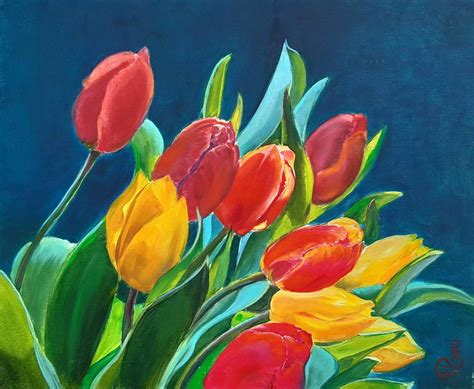 Tulip Painting Tulip Oil Art Tulip Fine Art Flower Fine Etsy