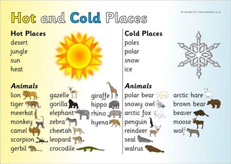 Hot And Cold Places Word Mat Sb10048 Sparklebox Science Curriculum