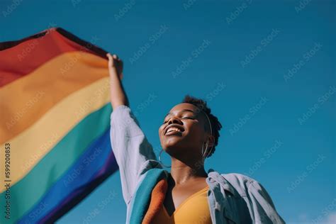 Black Queer Person Holding Rainbow Flag Lgbt Pride Or Gay Pride