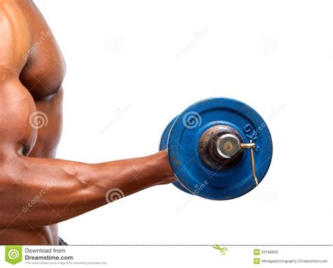Healthy African American Muscle Man Lifting Gym Weight Stock Image