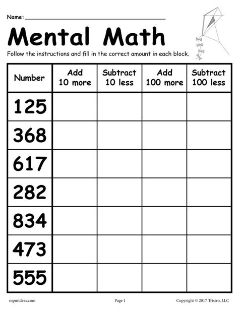 Practice calculating the magic squares and magic triangles to place the proper numbers. Mental Math Addition & Subtraction Worksheet! - SupplyMe