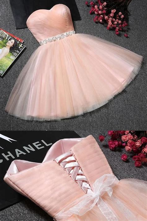 blush pink tulle strapless sweetheart neck homecoming dress short prom dresses sh400 custom