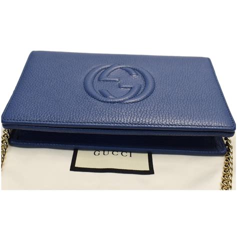 Gucci Mini Soho Pebbled Leather Wallet On Chain Bag Blue 598211