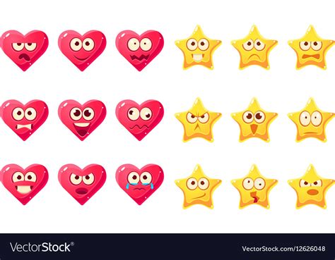 Golden Star Pink Heart Emoji Character Set Vector Image