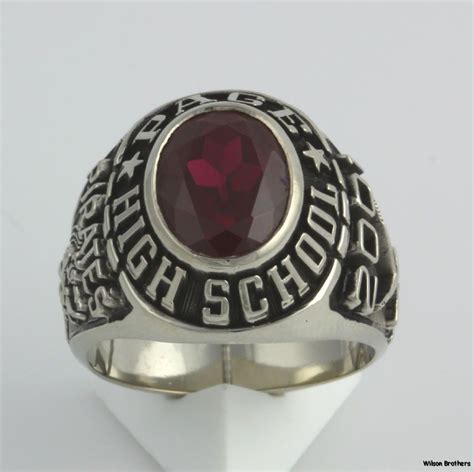 Page High School Syn Red Spinel Mens Class Ring 10k White Gold Solid