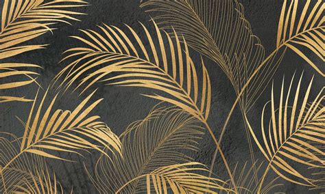 Golden Palm Leaves Wall Mural Modern Premium Design Palm Leaf