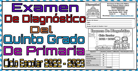 Examen De Diagnóstico Del Quinto Grado De Primaria Ciclo Escolar 2022