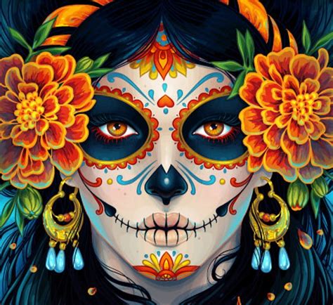 Catrina Face Calavera Sugar Skull Luminos Orange Halloween Dia