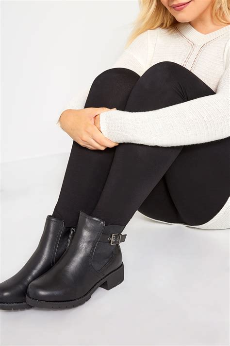 Black Chelsea Buckle Ankle Boots In Extra Wide Fit Yours Clothing