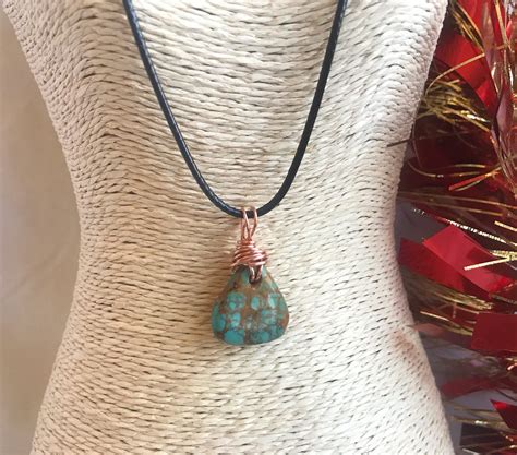 Turquoise Necklace, Turquoise Pendant, Copper Wrapped Turquoise, Genuine Turquoise Necklace ...