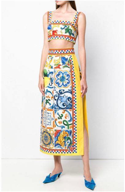 Dolce And Gabbana Majolica Print Two Piece Set Yellow Print Size 8 The