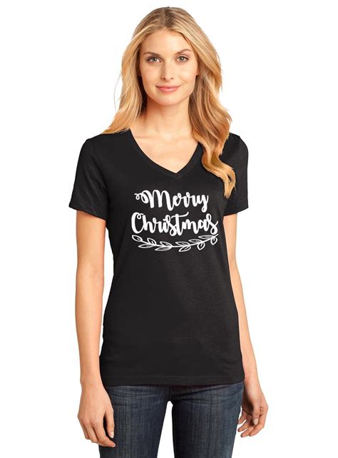 Ladies Merry Christmas V Neck Tee Xmas Holiday Shirt Ebay