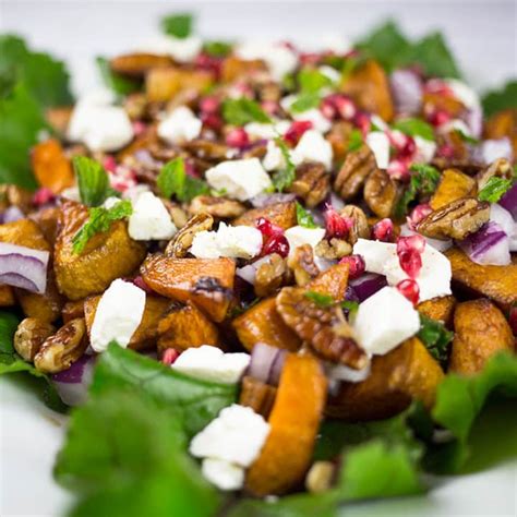 sweet potato and feta salad with pomegranate and pecans love food nourish