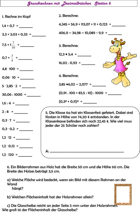 Übungsblatt zu Dezimalzahlen