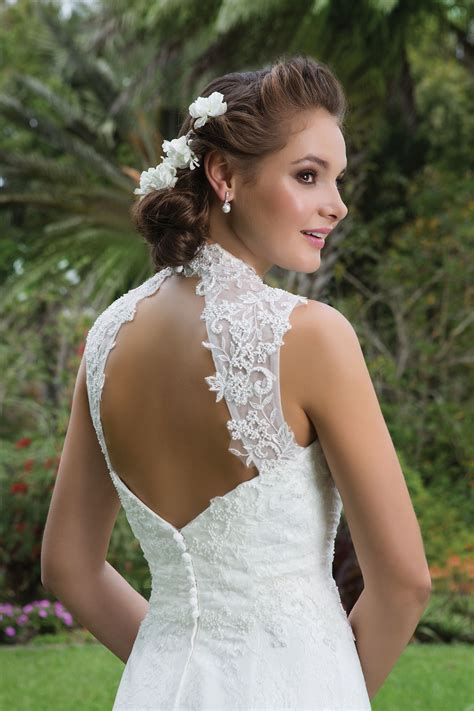 Style 6112 Beaded Lace Slim A Line With Queen Anne Neckline