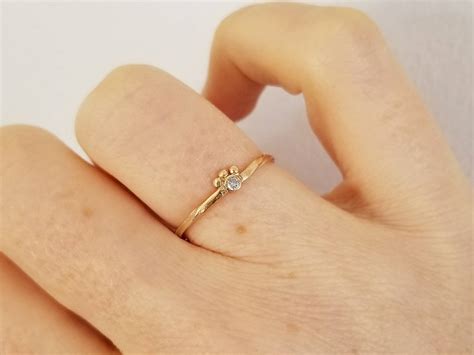 Unique 14k Gold Crowned Genuine Diamond Ring Baby Diamond Ring