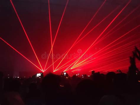 Laser Show Nightlife Club Stage With Party People Crowd Entertainment
