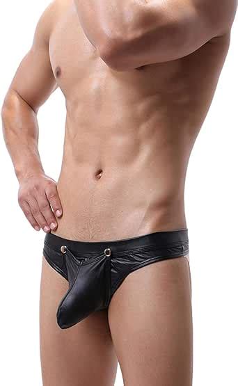 Alicesks Open Front Underwear Mens Faux Leather Sexy Thongs Pouch