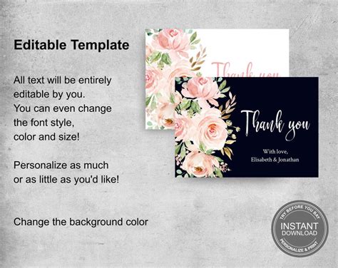 Thank You Card Template Printable Cards Editable Template Etsy