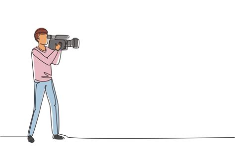 Continuous One Line Drawing Professional Camera Operator Holding Big