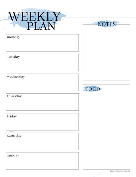 Free Printable Weekly Planner Template Watercolor Paper Trail Design