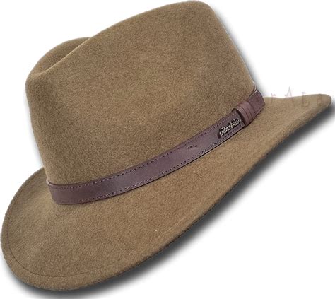 Oztrala Australian Wool Fur Felt Hat Outback Vintage Fedora Men Leather