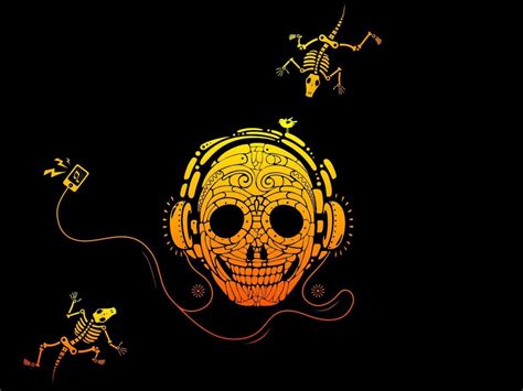 Skull With Headphones On Hd Desktop Wallpaper Widescreen