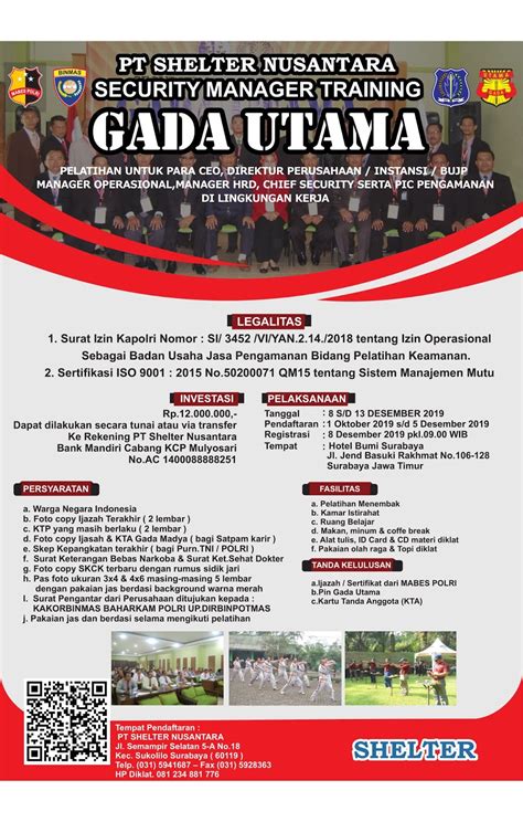 Untuk pelatihan gada pratama dan gada madya: 081 234 881 776 (tsel) Pendidikan Pelatihan Satpam Gada Pratama Shelter Surabaya: Gada Pratama ...