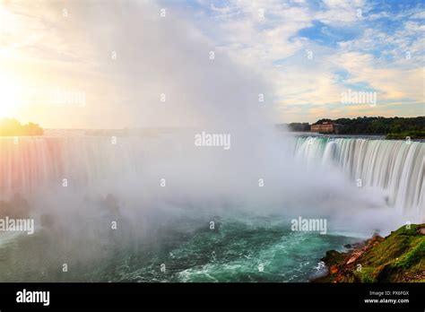 Morning Sunrise Over Horseshoe Falls At Niagara Falls In Ontario